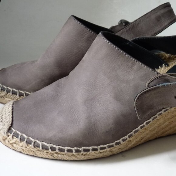 CELINE GRAY LEATHER ESPADRILLE WEDGE SANDALS SHOES 37 - Picture 1 of 6